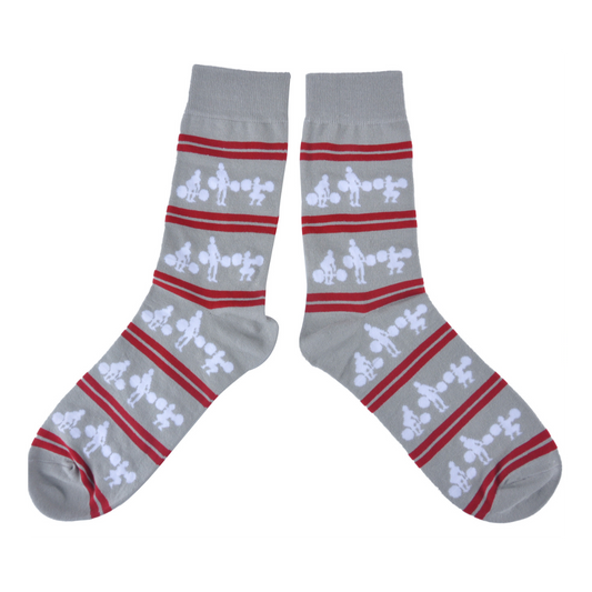 Squat Clean Fitness Crew Socks (gray & red)