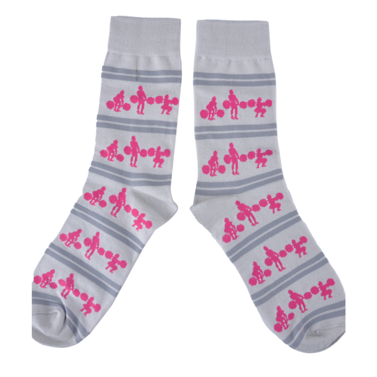 Squat Clean Fitness Crew Socks (gray & pink)